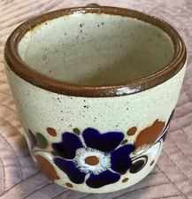 Vintage TONALA Mexico Small Stoneware Coffee Mug/ Cup Hand Painted, Signed