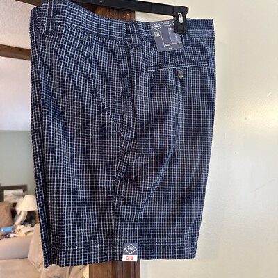 St. Johns Bay  Mens Flat Front  Shorts Size 34 Inseam 9   Estate Blue Check