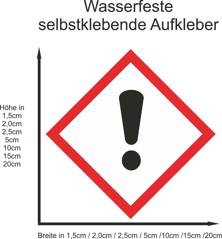 Hinweiß GHS Reizend Aufkleber Warnaufkleber Warnung Gefahr ab 1,5-20cm GHS07