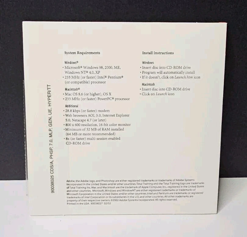 ADOBE PHOTOSHOP 7.0 MACINTOSH Video Workshop Total Training Factory Sealed - Image 2 of 3