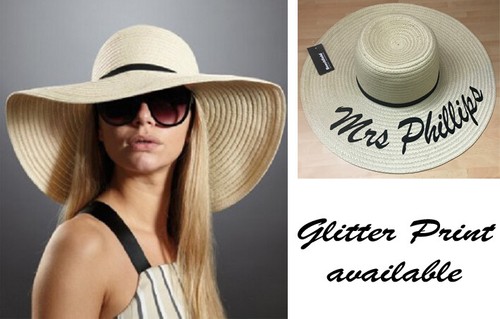 Personalizzata Nome Glitter Cappello di Paglia Estate Spiaggia Larga Tesa  Cappello da sposa | eBay