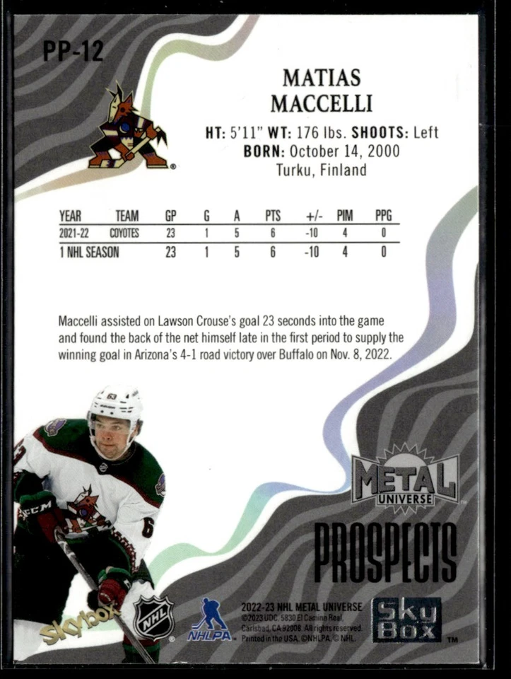 2022-23 Metal Universe Skybox Premium Prospects Matias Maccelli #PP-12 - Image 2 of 2
