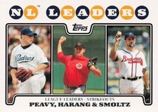 Peavy, Harang & Smoltz Strikeout Leaders Topps 2008 Baseball Card #327