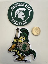 2 MSU Michigan State Spartans embroidered iron on patches 3.5 & 3 x 2” Patch lot
