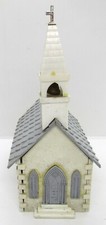 Vintage Plasticville White Church with Gray Roof  Metal Bell Tower.