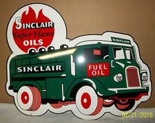 Awesome Sinclair Fuel Oil Truck, Die-Cut Heavy Steel Sign, Porcelain Look & Feel