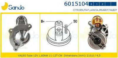 Sando 6010494.1 Motorino D'Avviamento – Bosch Type 12V 2,30kW 9 Denti CW Per Alfa Romeo, Lombardini, Opel - 6