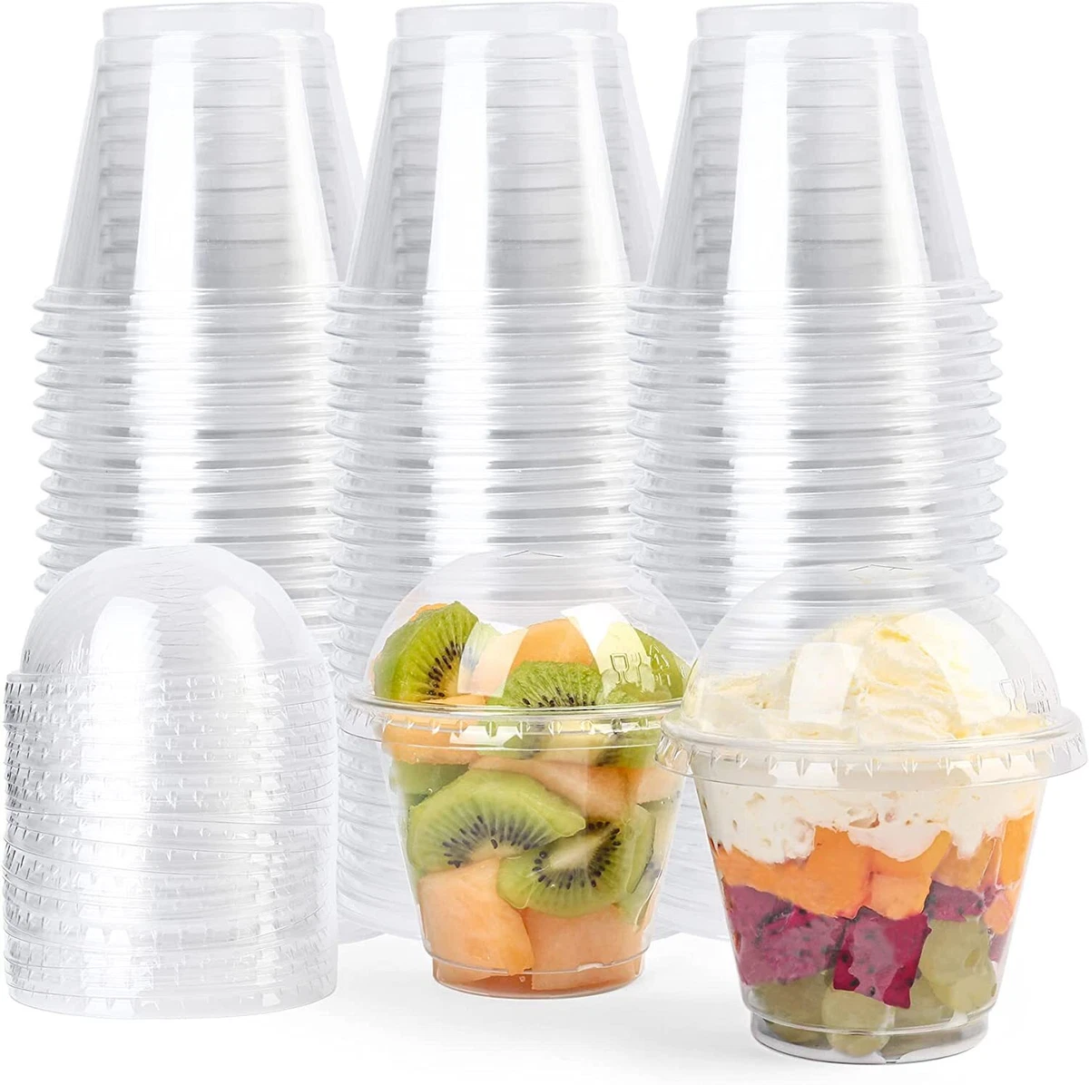 50 Pack Clear Plastic Ice Cream Cups Disposable Party Drinking Cups with Lids