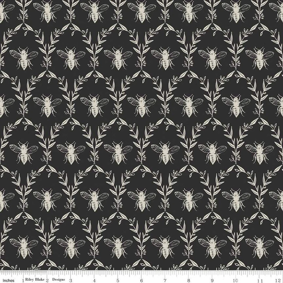 1/4 Yard 9”x42” Riley Blake "Honey Bee" Damask Black Cotton Quilt Fabric