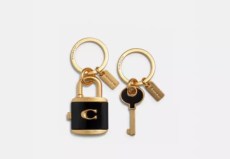 Coach Key and Lock Keyfob Bag Charm Gold Black Valentine