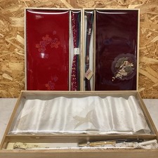 Japanese Traditional Kimono Obi Obi belt Obijime Set White Red Purple Elegant
