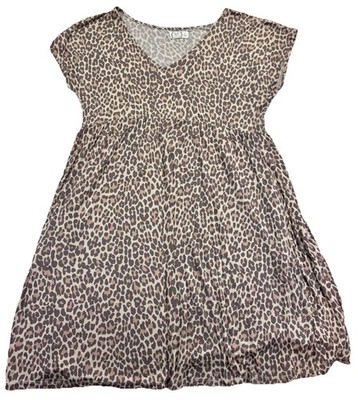 Maurices 24/7 Leopard Print Babydoll Tunic Top Women s XL Stretch V-Neck
