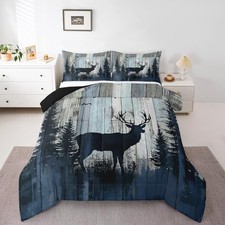 Kids Deer Comforter Set Size, Rustic Bear Bedding Set Boys Full Blue Gray
