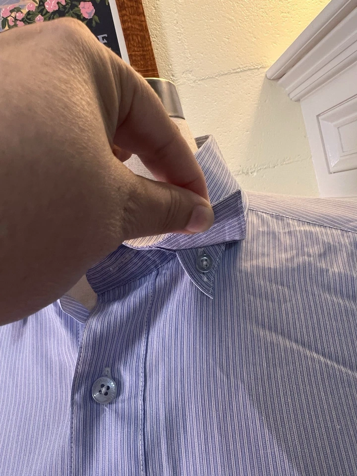 Camisa de vestir para hombre Giorgio Armani Le Collezioni azul a rayas de algodón talla 17 Foto 4 de 4