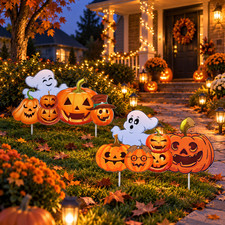 2Pcs Halloween Ghost Pumpkin Decor Yard Stakes Prop Outdoor Yard Sign Lawn Decor
