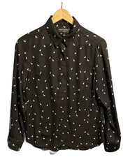 Banana Republic Women's Black Button Down with White Llama Print Size Small
