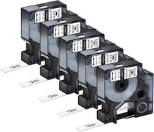 5 PK 12mm Black on White 45013 Tape For Dymo D1 Label Maker LabelManager 160 200