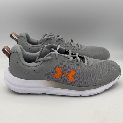 Under Armour Charged Assert 10 Mens 11.5 Grey Orange Running Shoes 3026175-105