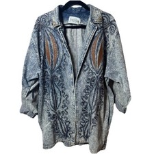 Vintage 80s 90s Denim Jacket L Acid Wash Embroidered Boho Festival Western Retro