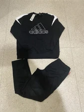 NWT Mens Adidas Crewneck Sweatshirt + Jogger Pants 2 piece Set Black Sz XL