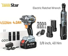 Taskstar 3/8 Ratchet 1/2 Cordless Impact Wrench Rechargable Battery Combo Kit