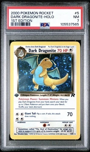 (SWIRL) 2000 DARK DRAGONITE 5/82 TEAM ROCKET HOLO POKEMON PSA 7
