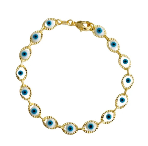 Alternate view of 18k Yellow Gold Plated Evil Eye Bracelet Good Luck Protection 7.25” Long B152