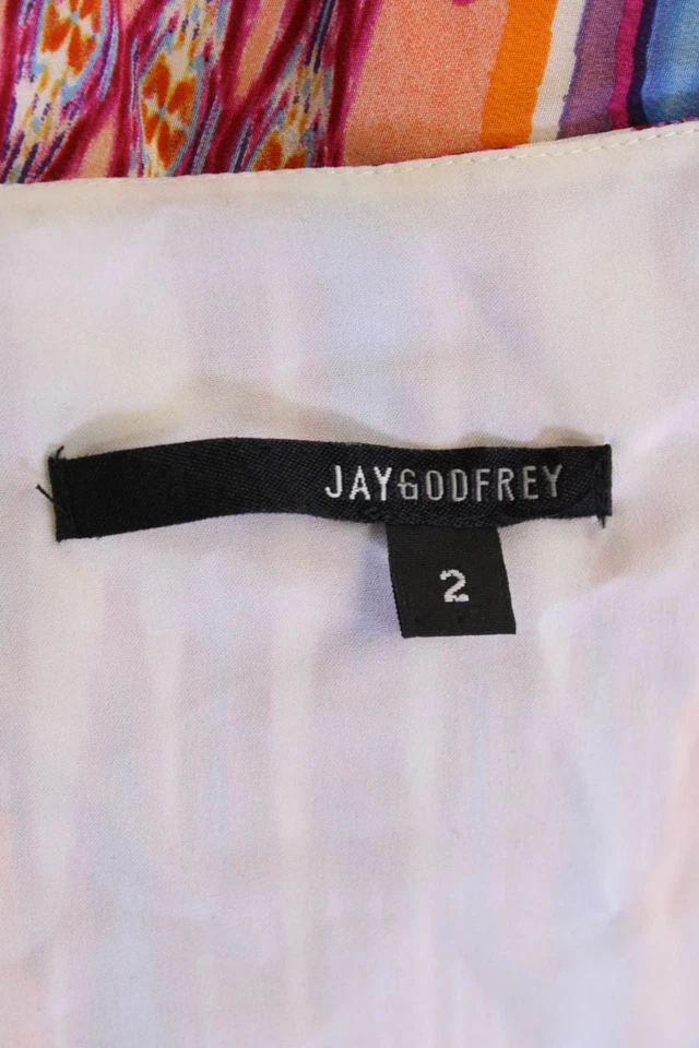 Jay Godfrey Women Kaftan Dress Blue Silk Geometric Aztec Knee Length Size 2 - Image 4 of 4