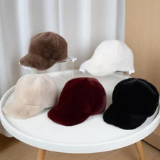 Elegant Plush Faux Fur Snapback Hat for Women Warm Thick Winter Cap