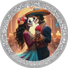 2025 Cameroon Dia de los Muertos DANCING SKULL  COUPLE 1 oz .999 Silver Coin