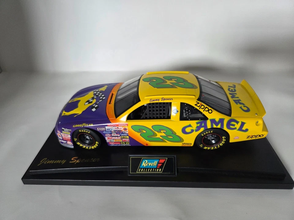 Revell 1:24 Jimmy Spencer #23 Camel NASCAR Diecast Car Yellow Purple Display - Image 4 of 4