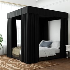 Black Canopy Bed Curtains - 4 Corner Post Bed Curtains Queen Bed Curtain Ligh...