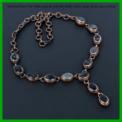 Picasso Jasper Gemstone Copper Chain Unique Boho Electroformed Necklace Jewelry