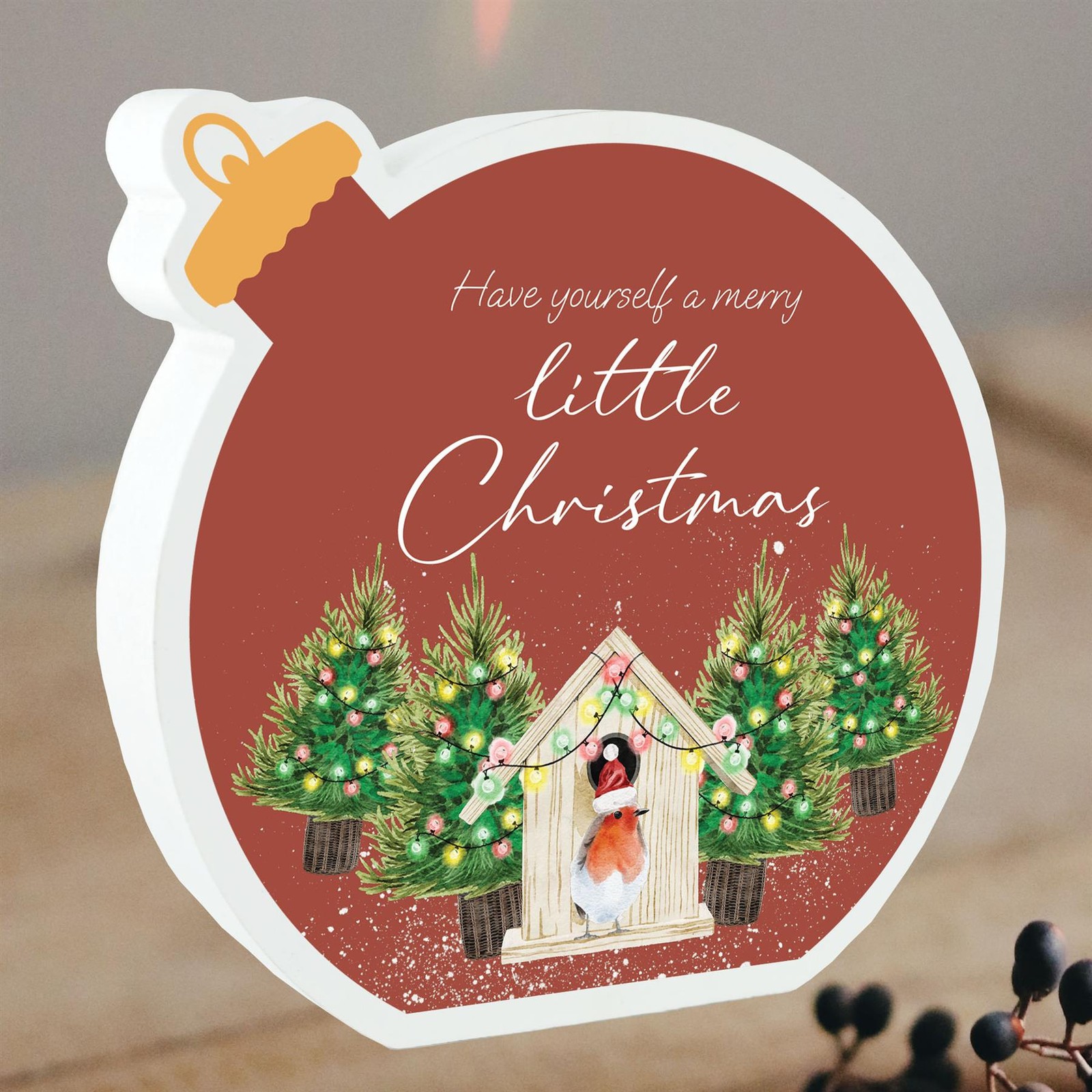 Merry Little Christmas Rockin' Robins Christmas Decorations Wooden Bauble Block