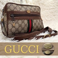 GUCCI 010 378 GG Sherry Line Shoulder Bag PVC Leather Brown Vintage From Japan