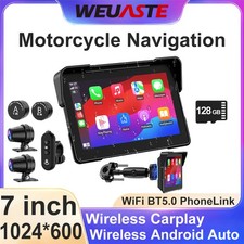 WEUASTE 7" Wireless GPS Motorcycle CarPlay with Android Auto (Includes 128G SD)