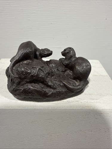 Vintage Bronzed Resin Heredities J.Spouse Sea Otters Figurine Cold Cast Bronze