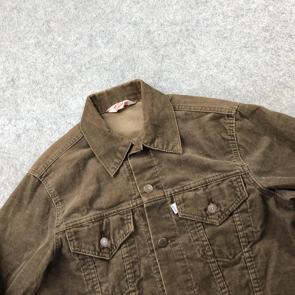 Chaqueta Levi's De Colección Para Hombre 40 Marrón Pana Camionero Botón Blanco Pestaña Años 70 Foto 3 de 4