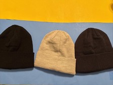 3 x Beanie Hats Cap Plain Knit Skull Cuffed Black/Grey/Blue New No Tags Unisex