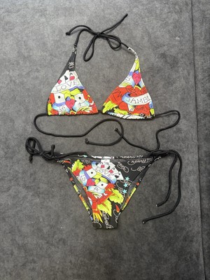 ED HARDY Y2K Black String Bikini Set Love Is A Gamble Small