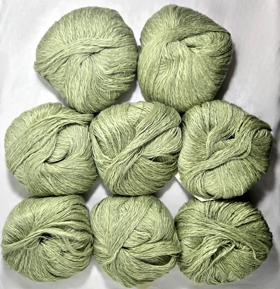 NEW Maggi Knits Maggi's Linen Yarn 8x 50g Celery Green Cotton Linen Blend DK - Image 4 of 4