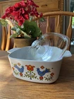 Vintage 1975 Corning Ware Country Festival Casserole Dish w/ Pyrex Lid  1.5 Qt
