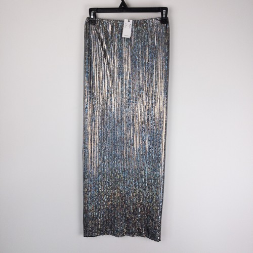 Metallic Midi Skirt Womens Size 2 (24" Stretch Waist) Futuristic Holographic New