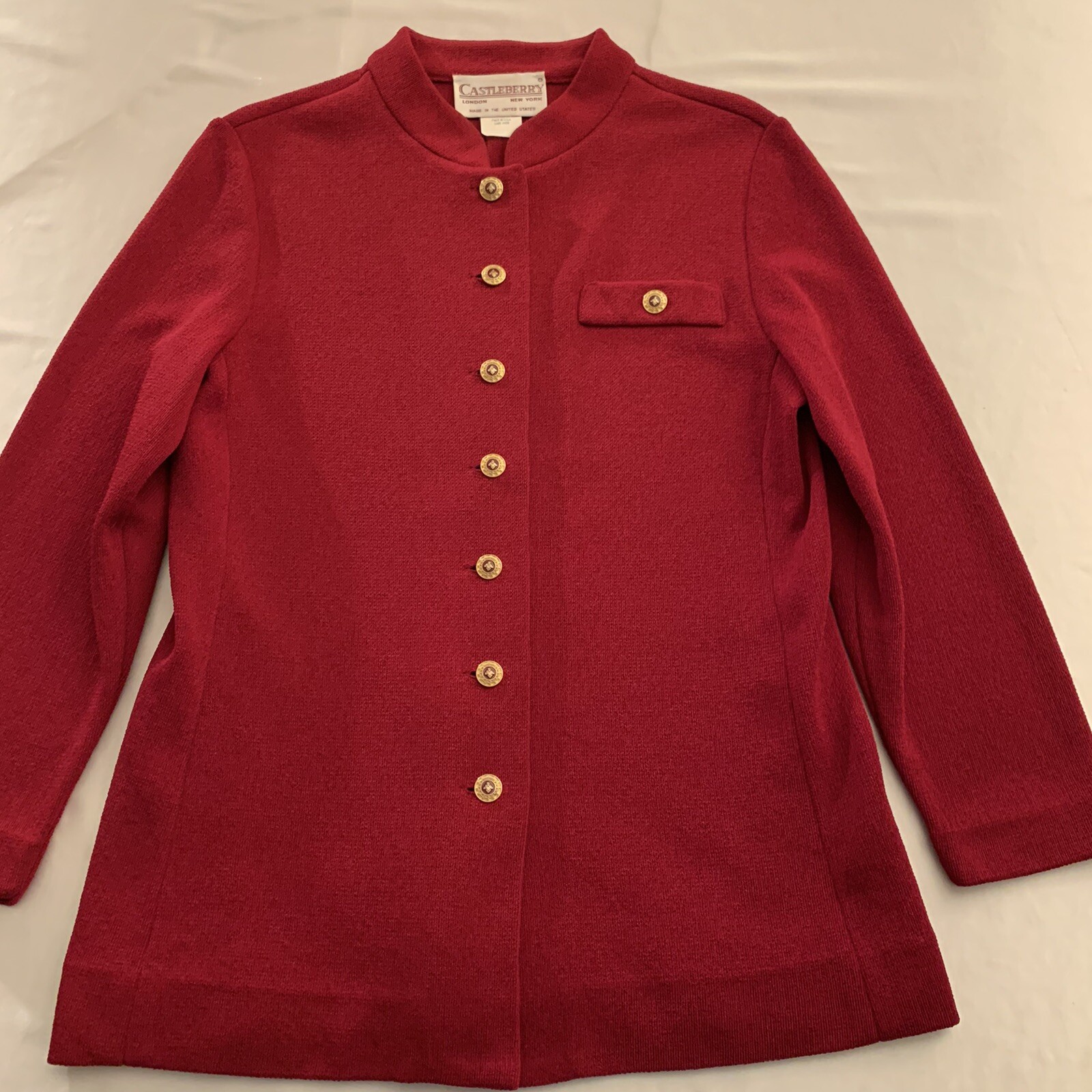 Castleberry Sweater Jacket Womens 14 Cardigan Button Red Knit EUC New? 👀🔥