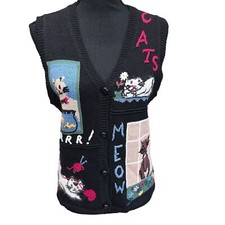 Vintage Cat Sweater Vest Capacity Women  s Size Petite Medium  MP 