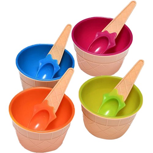 4 Sets Ice Cream Bowl Spoon Child Small Serving Bowls Cute Candy Dish