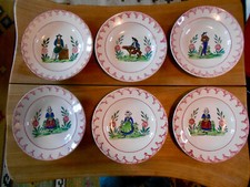 6 ancienne assiette faïence Quimper HB costume coiffe breton folklore Bretagne