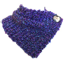Hand Knit Plum  Aqua Textured Neck Warmer Scarf Wrap with Button