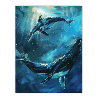 Delfin Wal Unterwasser Tanz Meeresleben Gemälde Wandbild Poster Druck