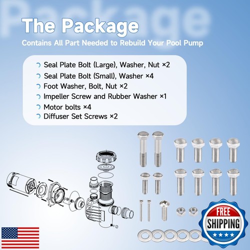 Pool Pump Bolt Kit for All Pentair Whisperflo/Intelliflo Pool and Spa Pumps, - 第 3/5 張圖片